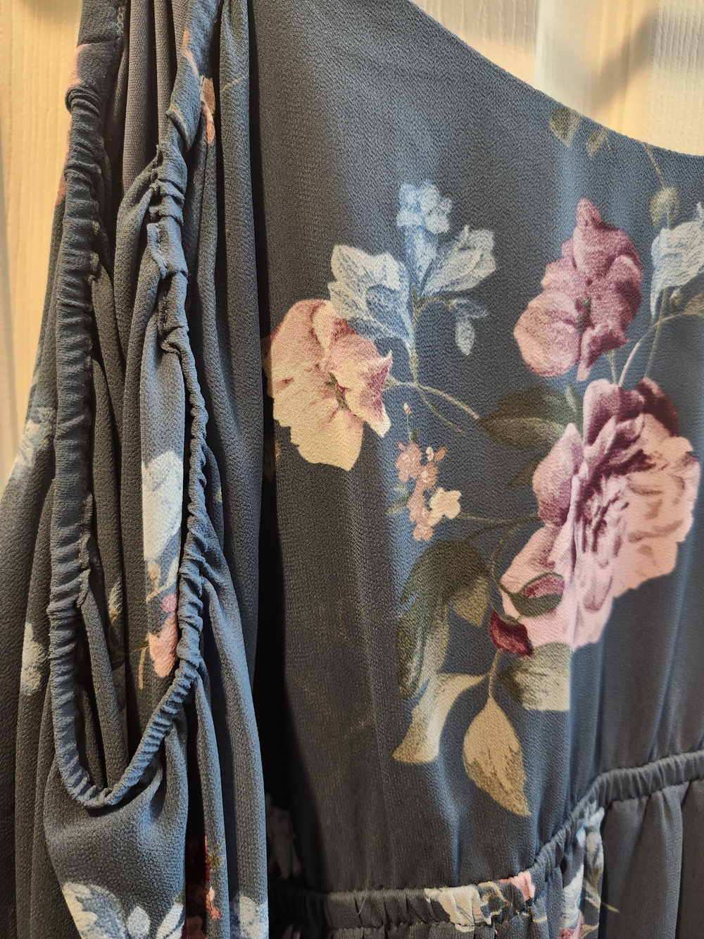 Torrid Slate Blue Floral Wrap-Style Dress, Torrid 3 = 3X - Picture 3 of 4
